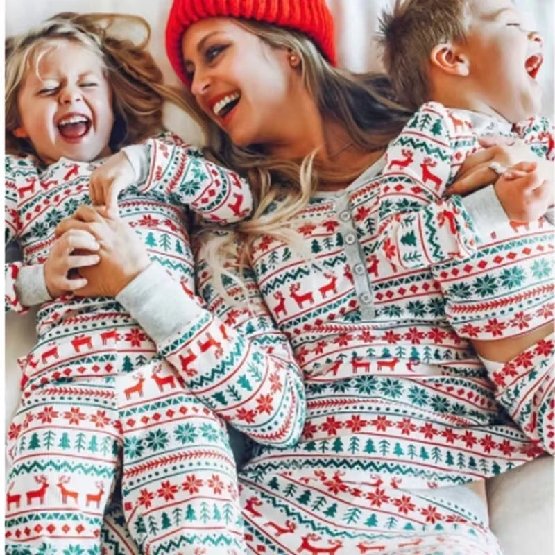 2023 Christmas Moose Family Matching Pajamas Set New Year'S Clothes Adults Kids Sleepwear Baby Rompers Soft Loose Xmas Outfits