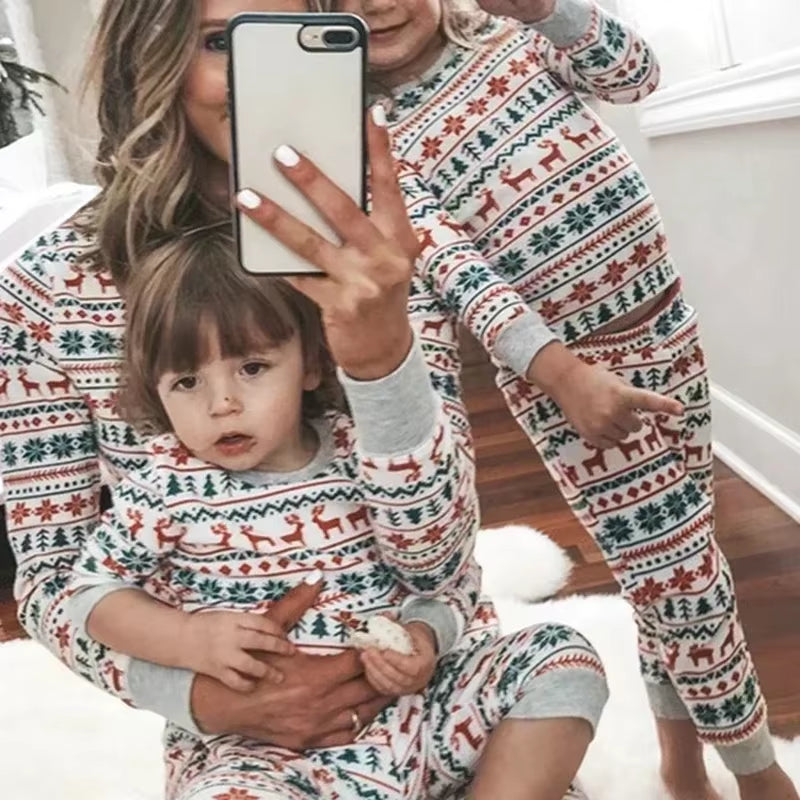 2023 Christmas Moose Family Matching Pajamas Set New Year'S Clothes Adults Kids Sleepwear Baby Rompers Soft Loose Xmas Outfits