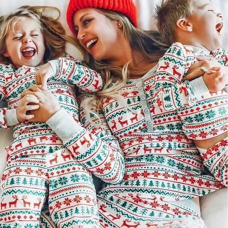 2023 Christmas Moose Family Matching Pajamas Set New Year'S Clothes Adults Kids Sleepwear Baby Rompers Soft Loose Xmas Outfits